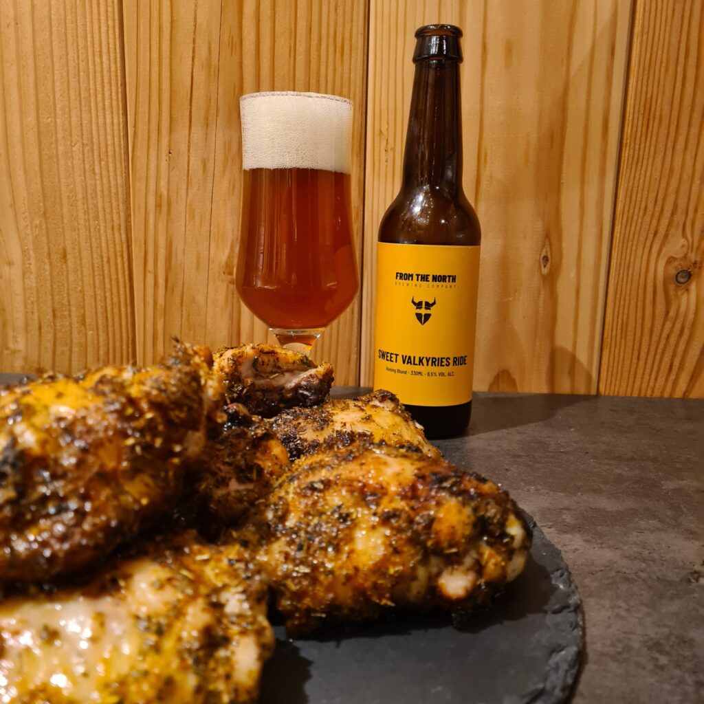 bloodaxed chicken carbos met sweet valkyries ride van ragnar grills voor from the north brewing