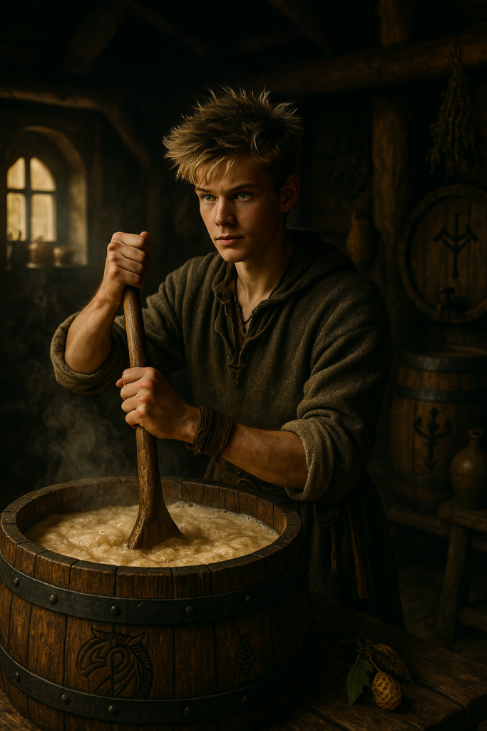 Echte Viking Krachtproef van Eirik met bier brouwen